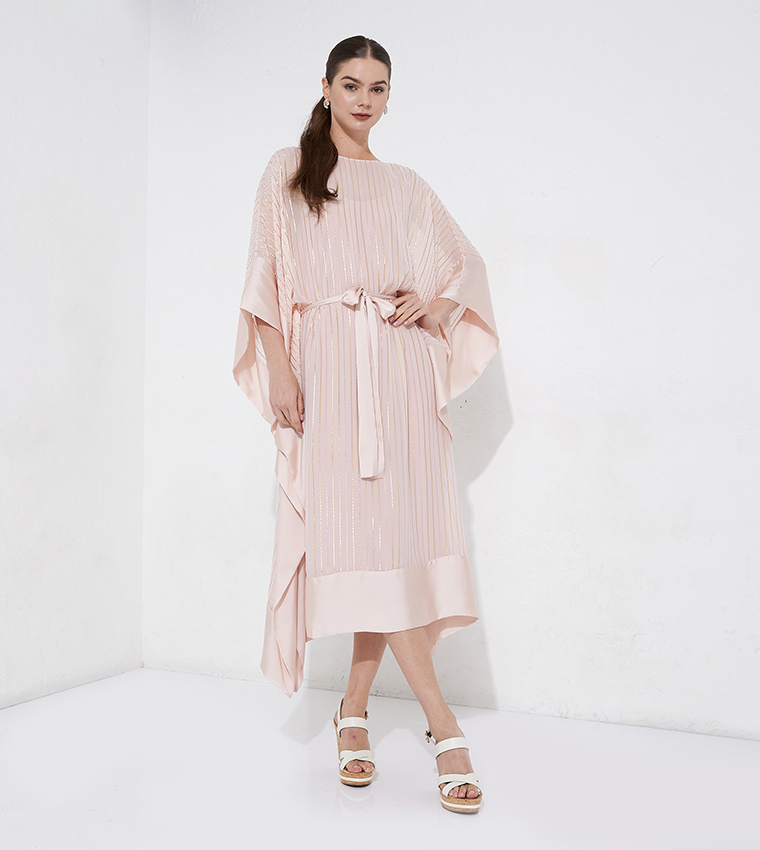 pink and gold casual dress Short Pink Floral Casual Party Dress with Puff Sleeves Blush Bloom / Small