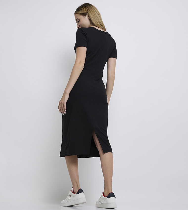 Ribbed Crew Neck Bodycon Dress