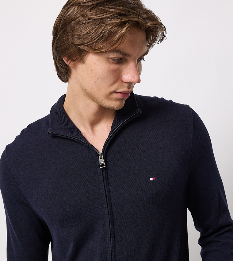 Solid High Neck Zip-Through Cardigan