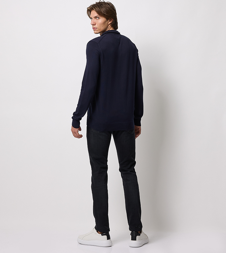 Solid High Neck Zip-Through Cardigan