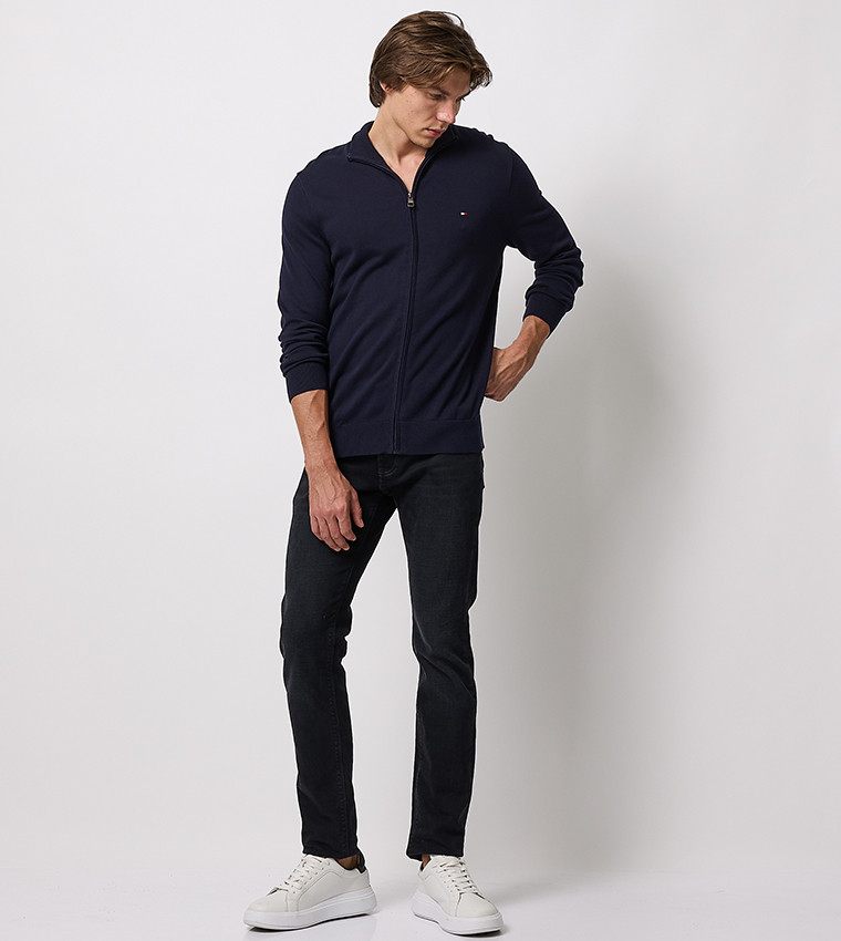 Solid High Neck Zip-Through Cardigan