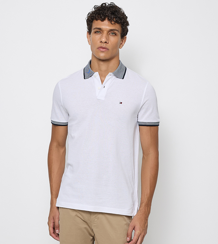 Logo Detail Contrast Trim Linen Polo T-Shirt