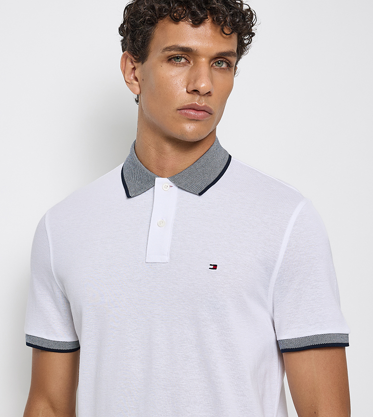 Logo Detail Contrast Trim Linen Polo T-Shirt