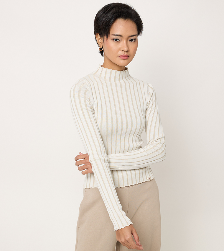 Striped High Neck Sweater