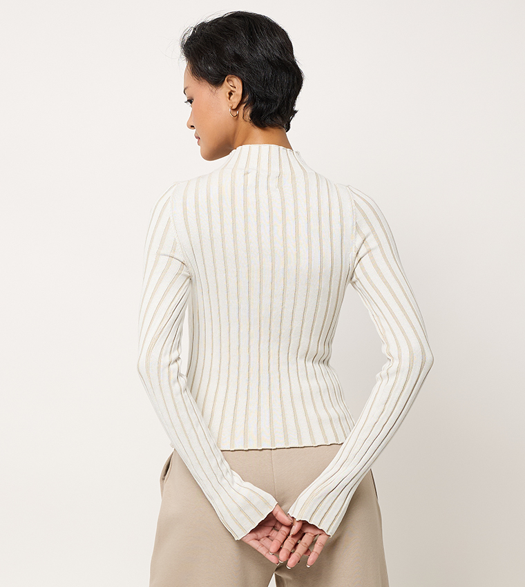 Striped High Neck Sweater
