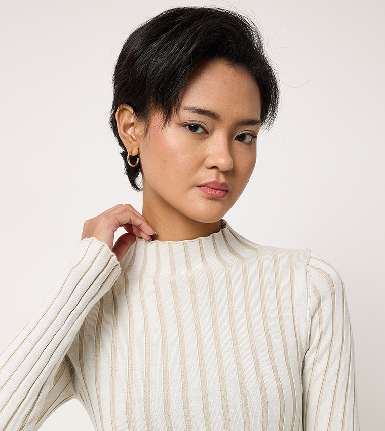 Striped High Neck Sweater