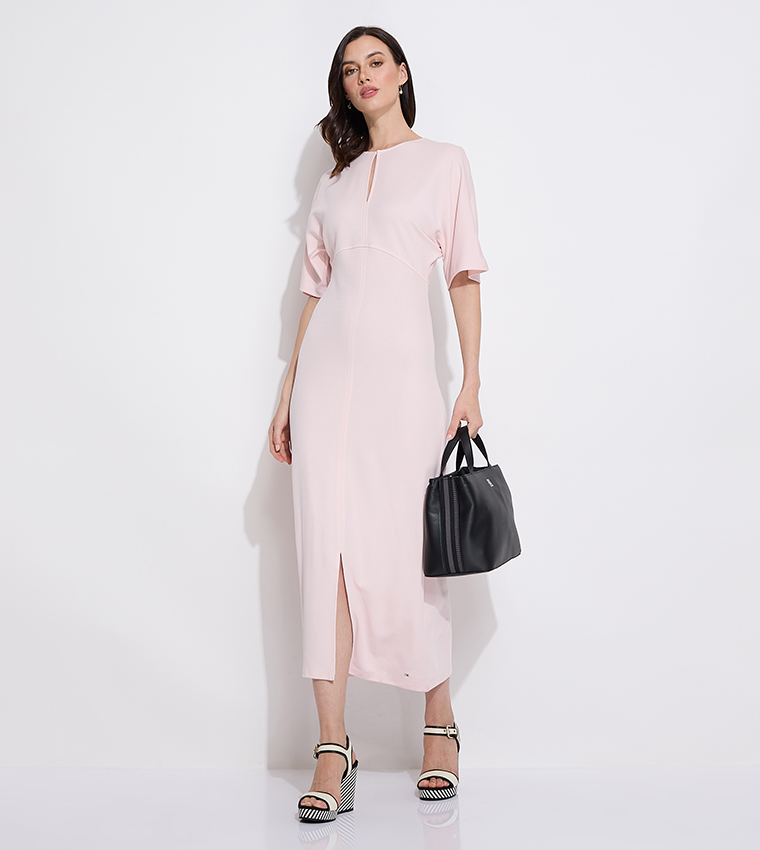 Shiny Interlock Short Sleeves Midiaxi Dress
