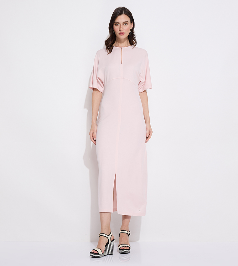 Shiny Interlock Short Sleeves Midiaxi Dress