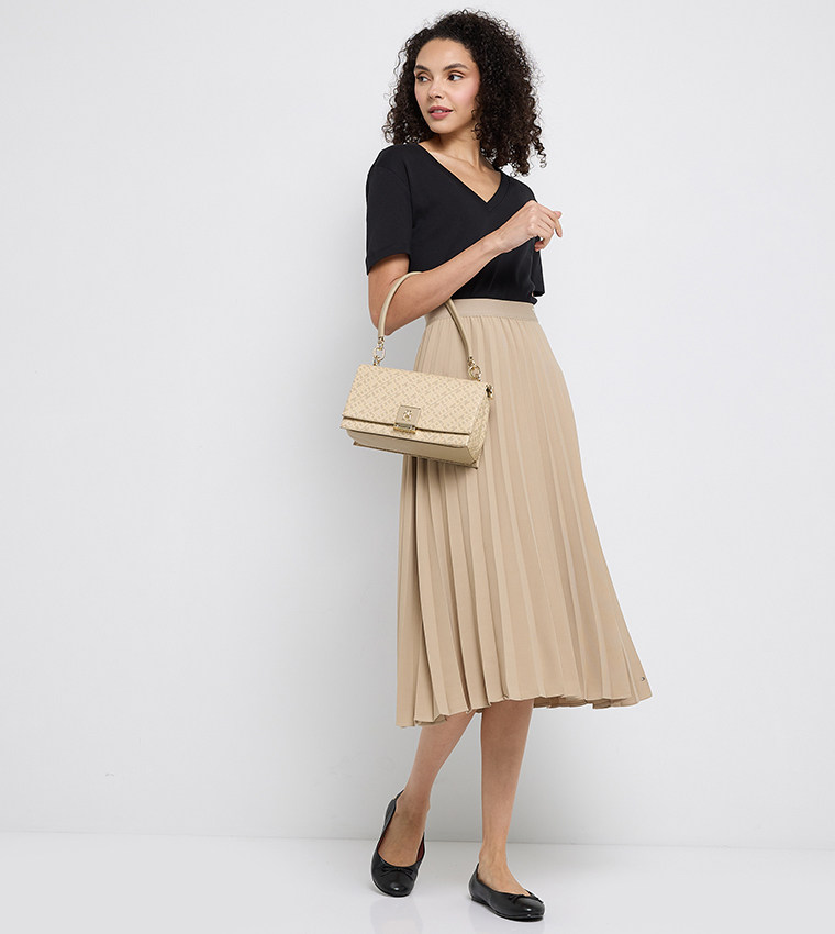 Fluid Pleated Pull On Midi Skirt