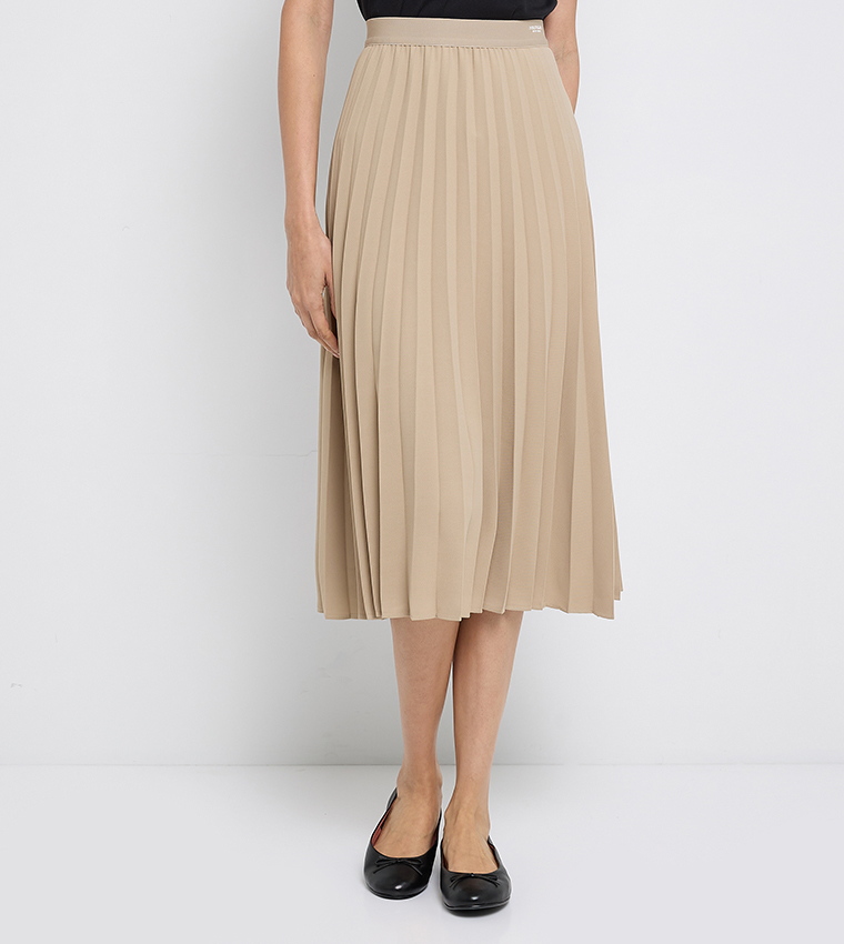 Fluid Pleated Pull On Midi Skirt