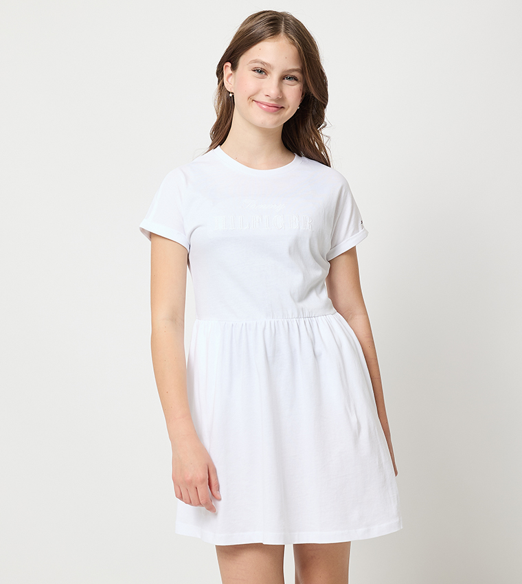 Logo Embroidered Short Sleeves Mini Dress