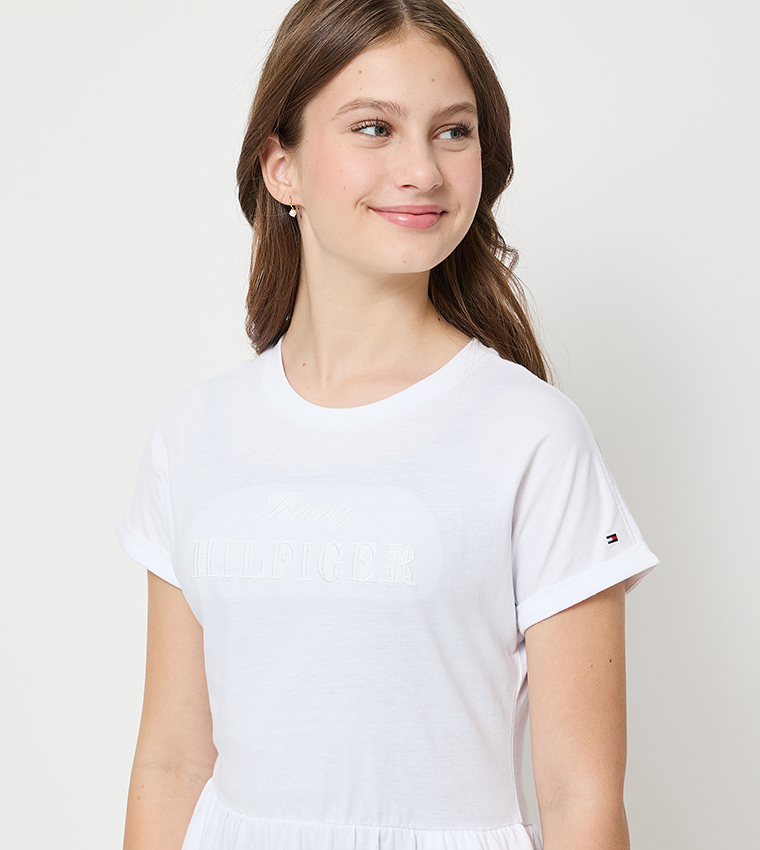 Logo Embroidered Short Sleeves Mini Dress