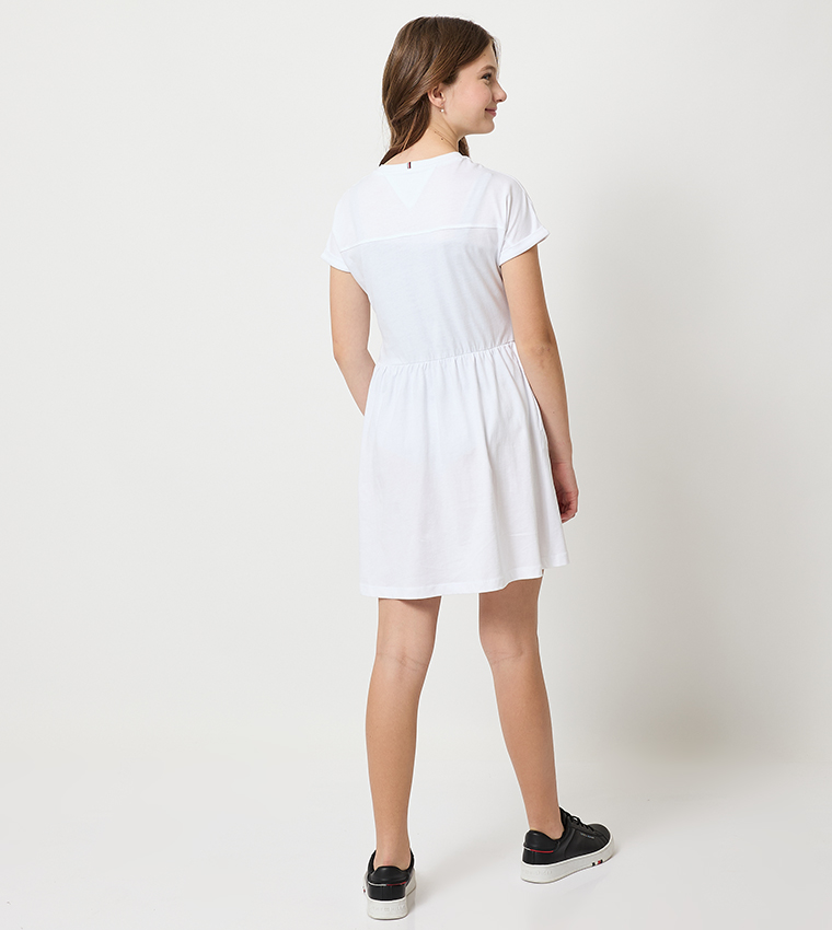 Logo Embroidered Short Sleeves Mini Dress