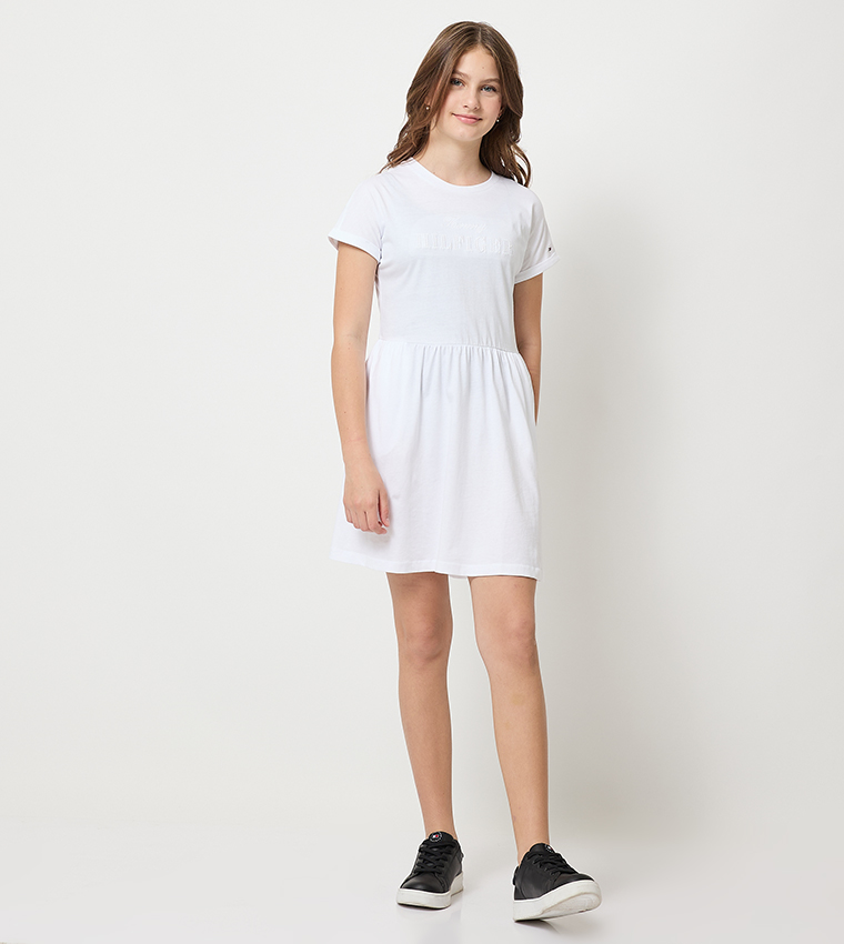 Logo Embroidered Short Sleeves Mini Dress