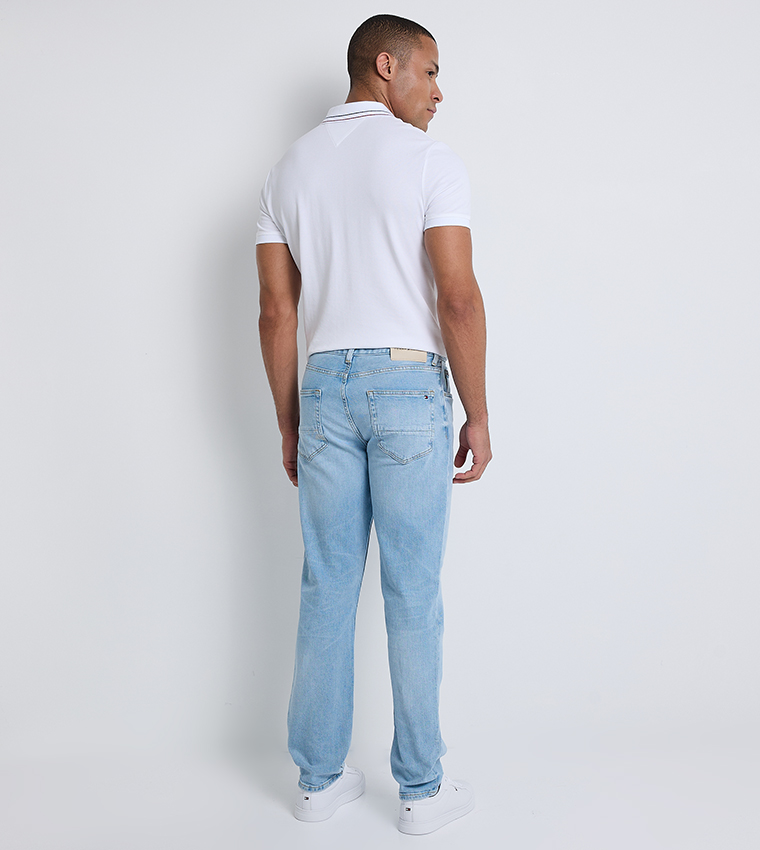 Washed Mid Rise Straight Fit Jeans
