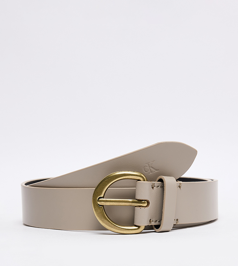 Logo Detail Leather Buckle Belt