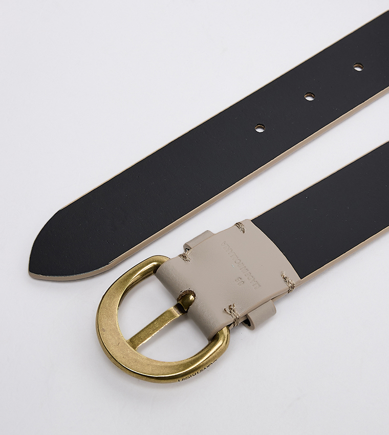 Logo Detail Leather Buckle Belt