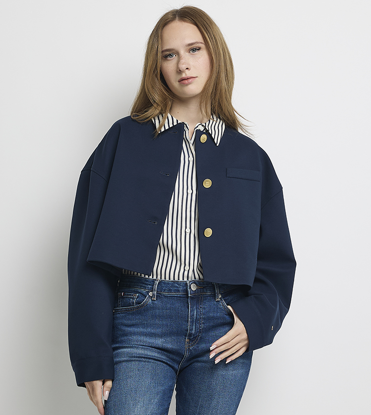 PUNTO Solid Cropped Jacket