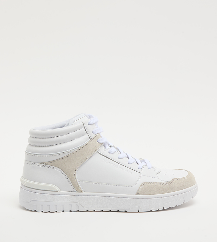 Suede Panel Lace Up High Top Sneakers
