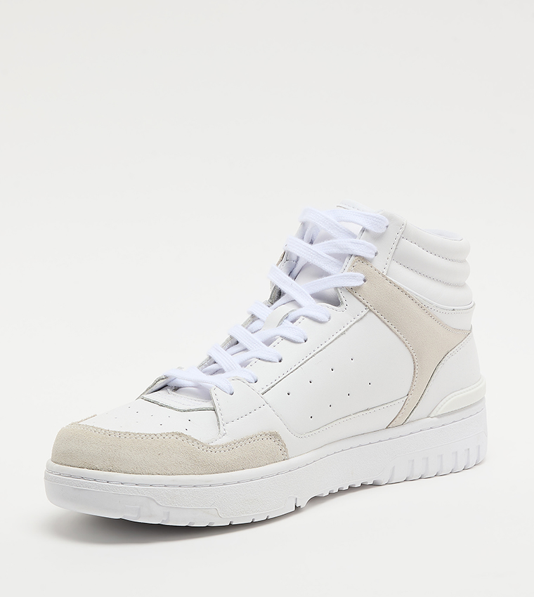 Suede Panel Lace Up High Top Sneakers
