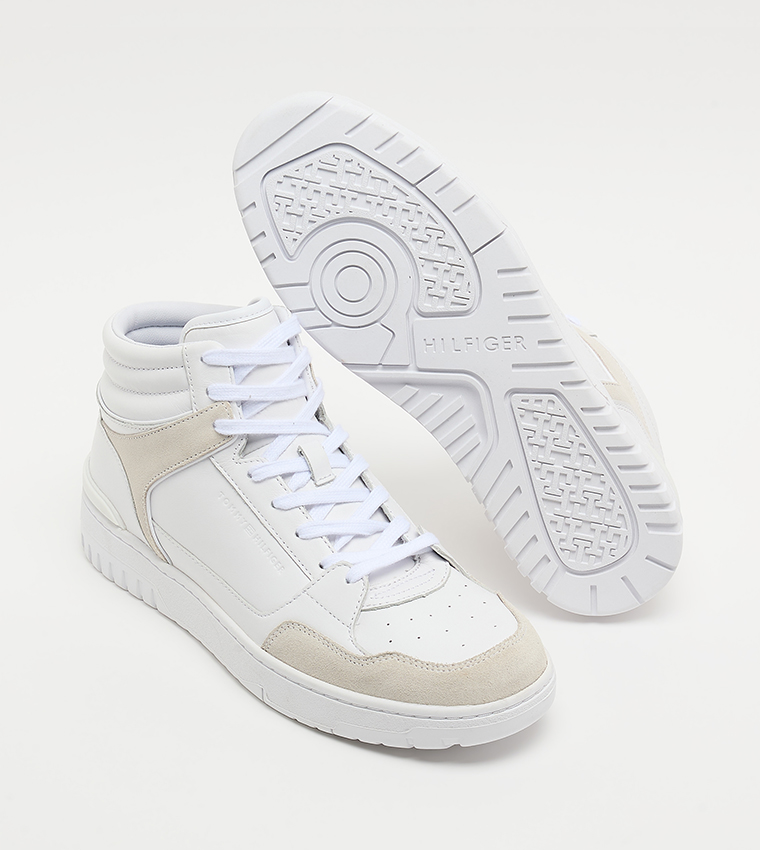 Suede Panel Lace Up High Top Sneakers
