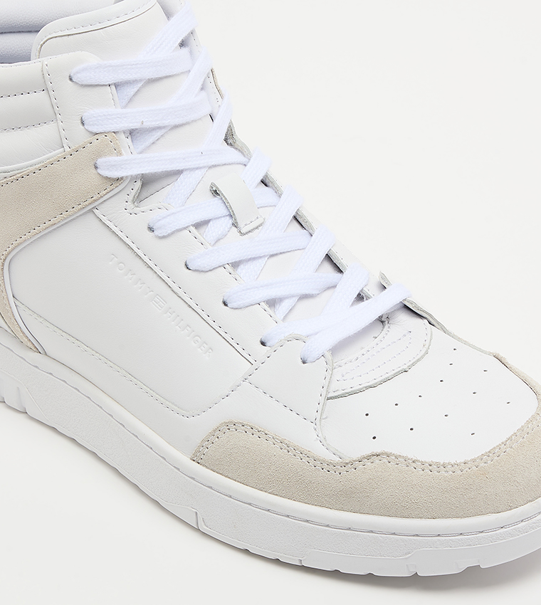 Suede Panel Lace Up High Top Sneakers