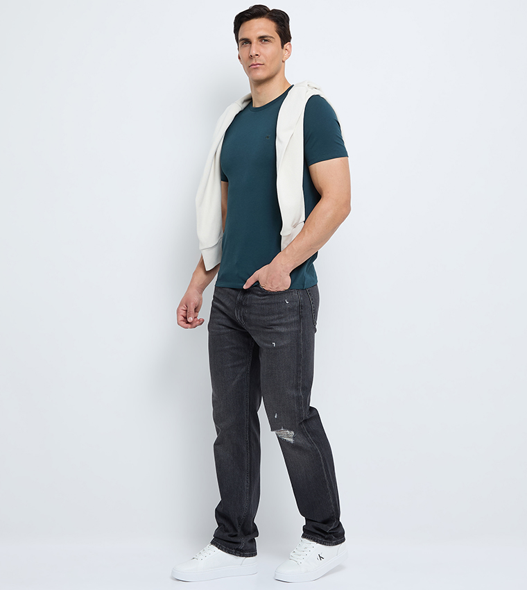 Washed Mid Rise Straight Fit Jeans