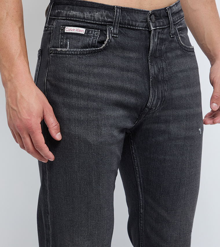 Washed Mid Rise Straight Fit Jeans