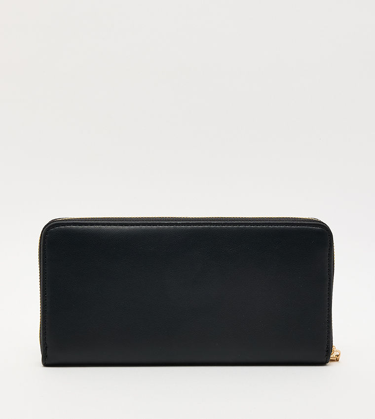 محفظة طويلة بشعار وسحاب دائري 