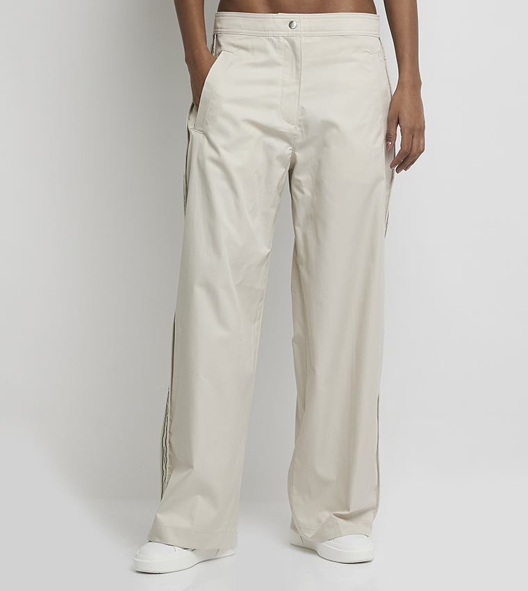 Logo Printed Twill Wide Leg Pants