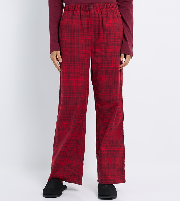 طقم بيجاما فلانيل بنقشة كاروهات بياقة مستديرة