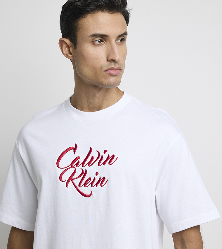 Logo Embroidered Cursive Casual T-Shirt
