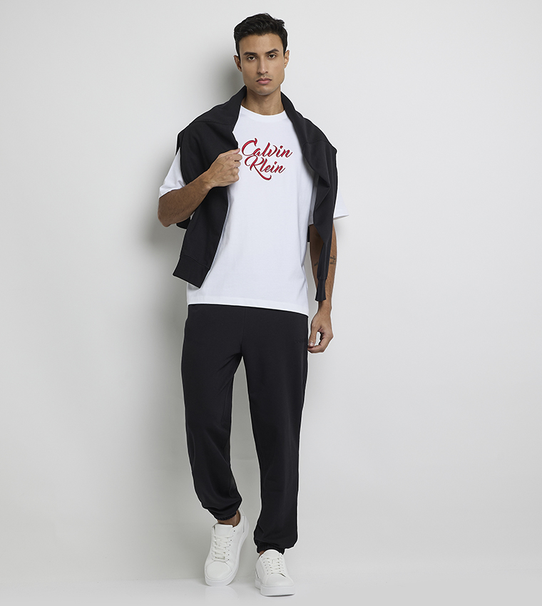 Logo Embroidered Cursive Casual T-Shirt