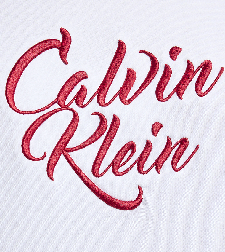 Logo Embroidered Cursive Casual T-Shirt
