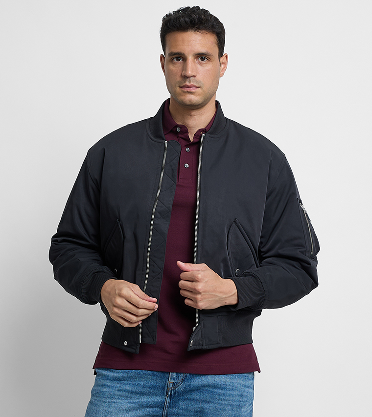Zippered Long Sleeves Bomber Jacket