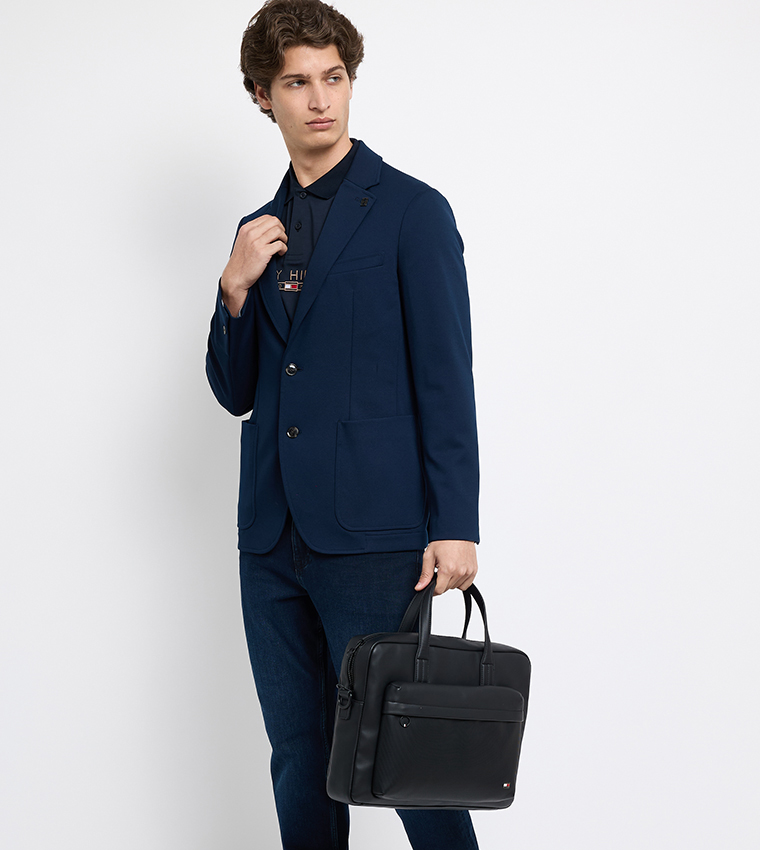 Flag Detail Zippered Laptop Bag