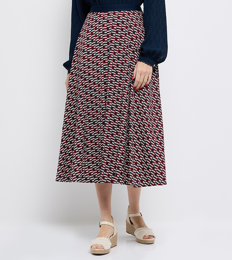 Monogram Printed Twill A-Line Midi Skirt