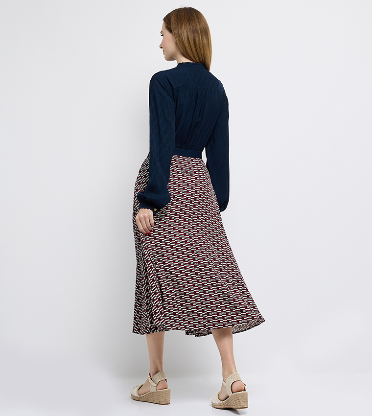 Monogram Printed Twill A-Line Midi Skirt