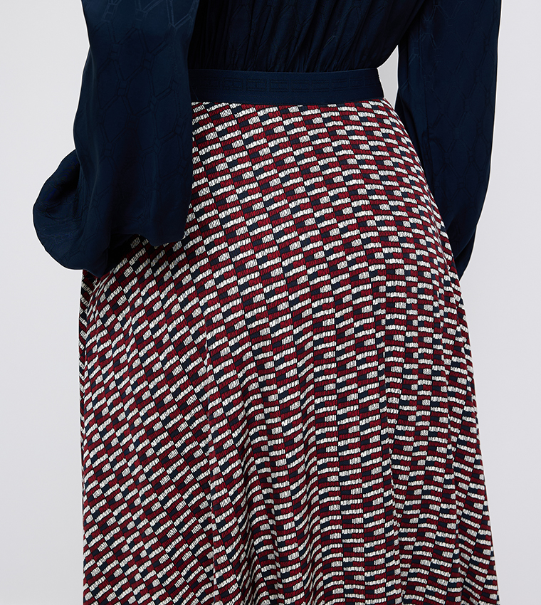 Monogram Printed Twill A-Line Midi Skirt