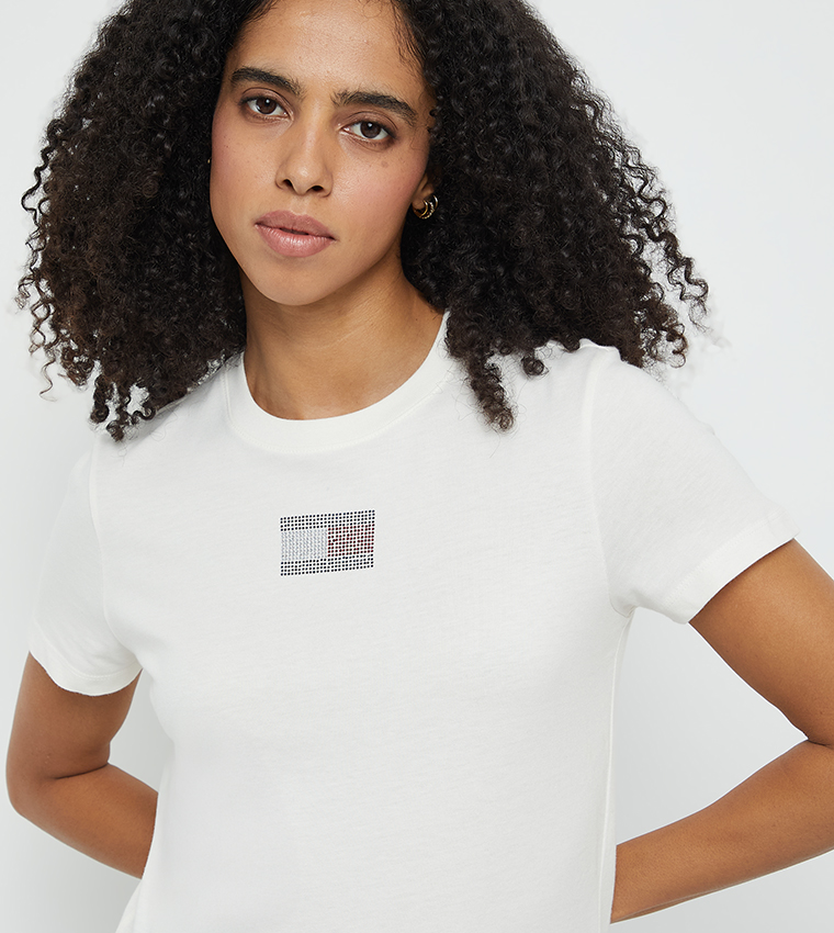 Flag Embellished Crew Neck T-Shirt