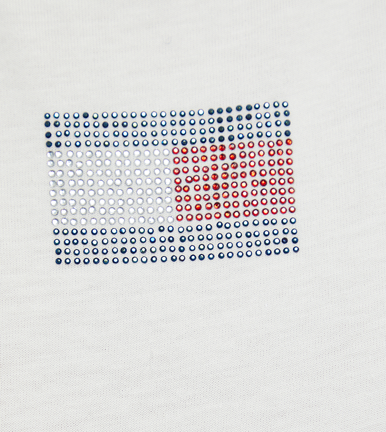 Flag Embellished Crew Neck T-Shirt