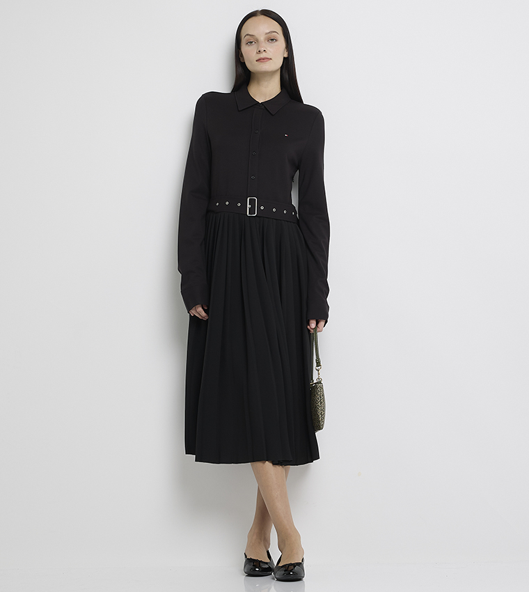 Interlock Mix Media Belted Midi Dress