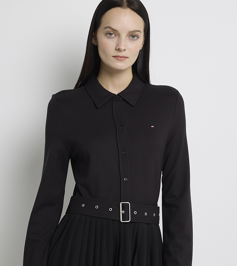 Interlock Mix Media Belted Midi Dress