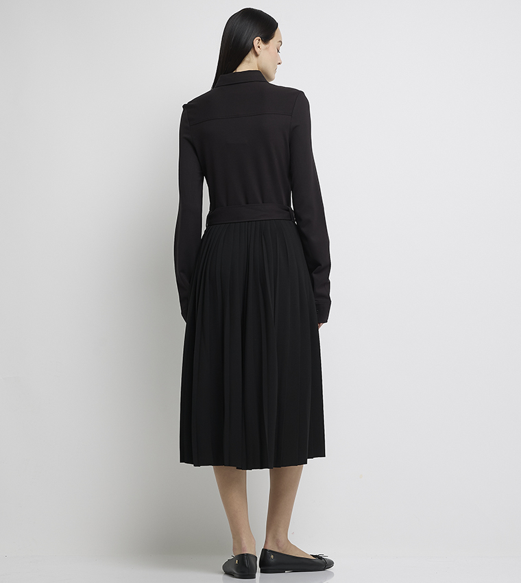 Interlock Mix Media Belted Midi Dress