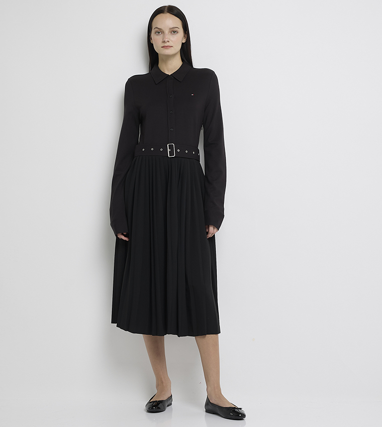 Interlock Mix Media Belted Midi Dress