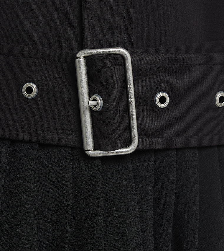 Interlock Mix Media Belted Midi Dress