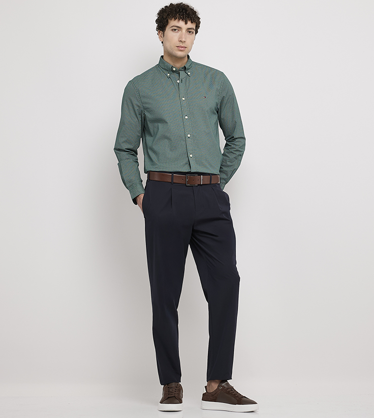 Textured Pleat Detail Straight Fit Pants