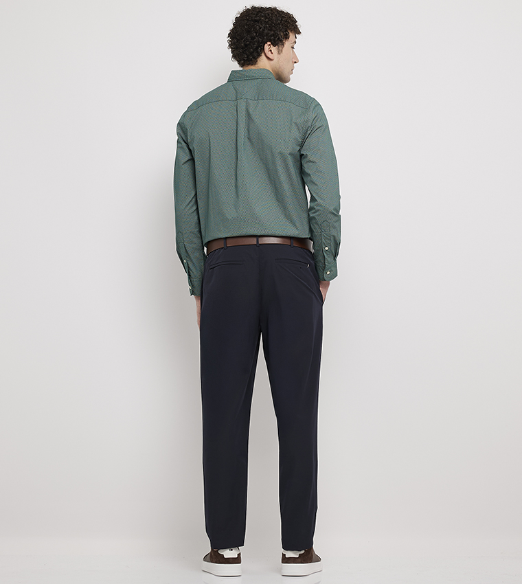 Textured Pleat Detail Straight Fit Pants