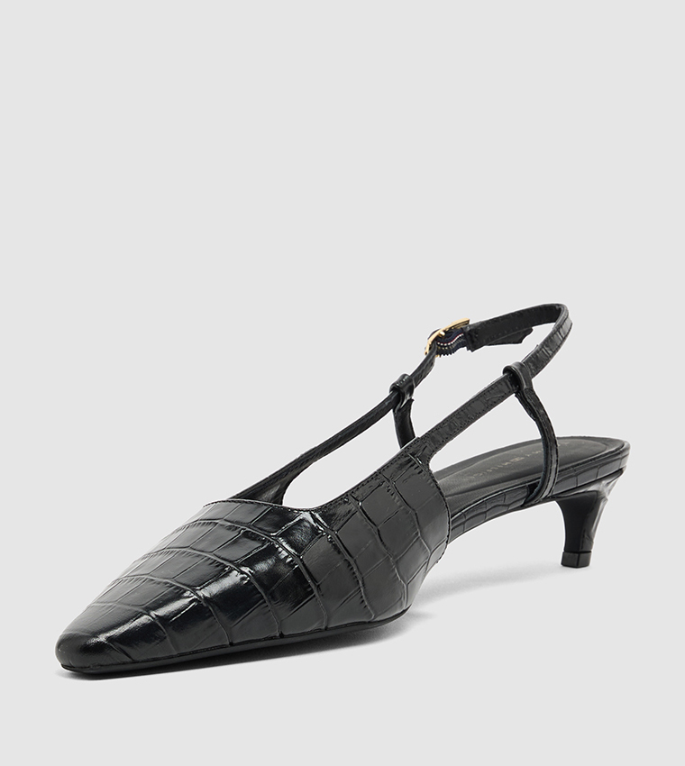 Textured Slingback Kitten Heel Pumps