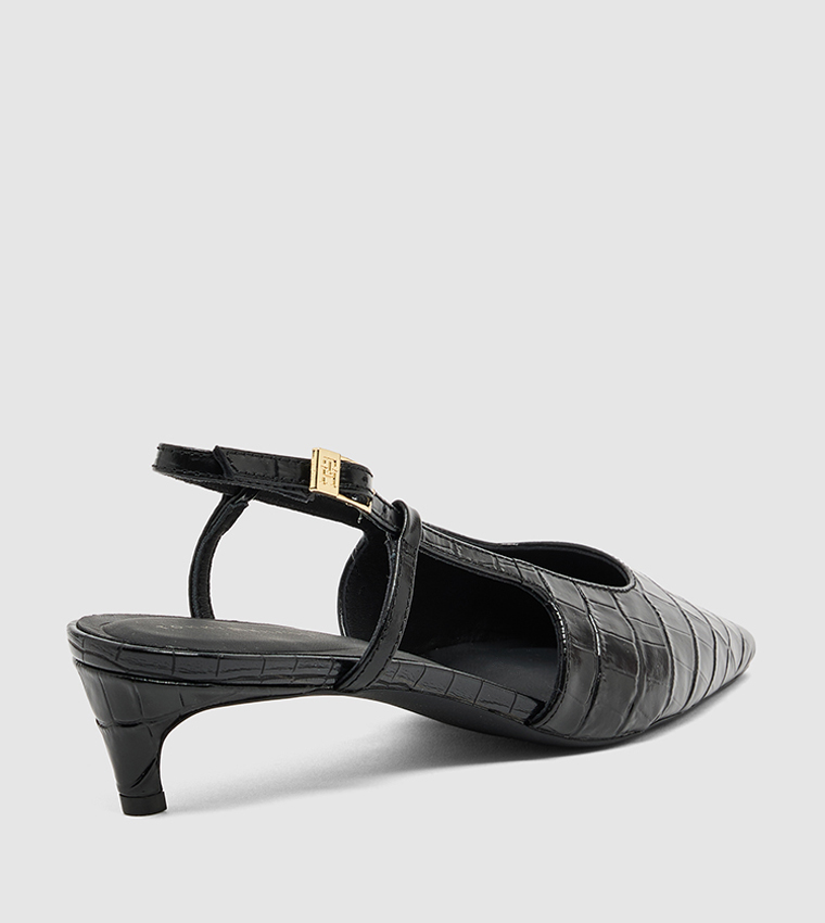 Textured Slingback Kitten Heel Pumps